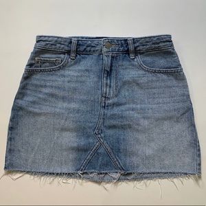 light wash denim mini skirt